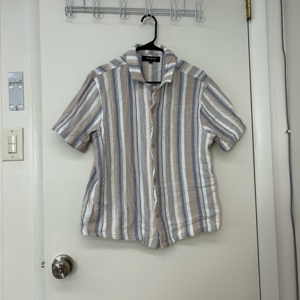 PacSun Blue and Brown Casual Button Down Shirt